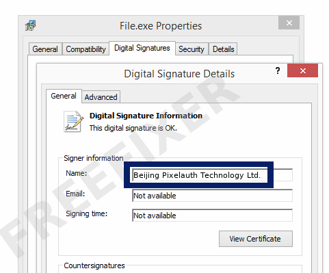 Screenshot of the Beijing Pixelauth Technology Ltd. certificate